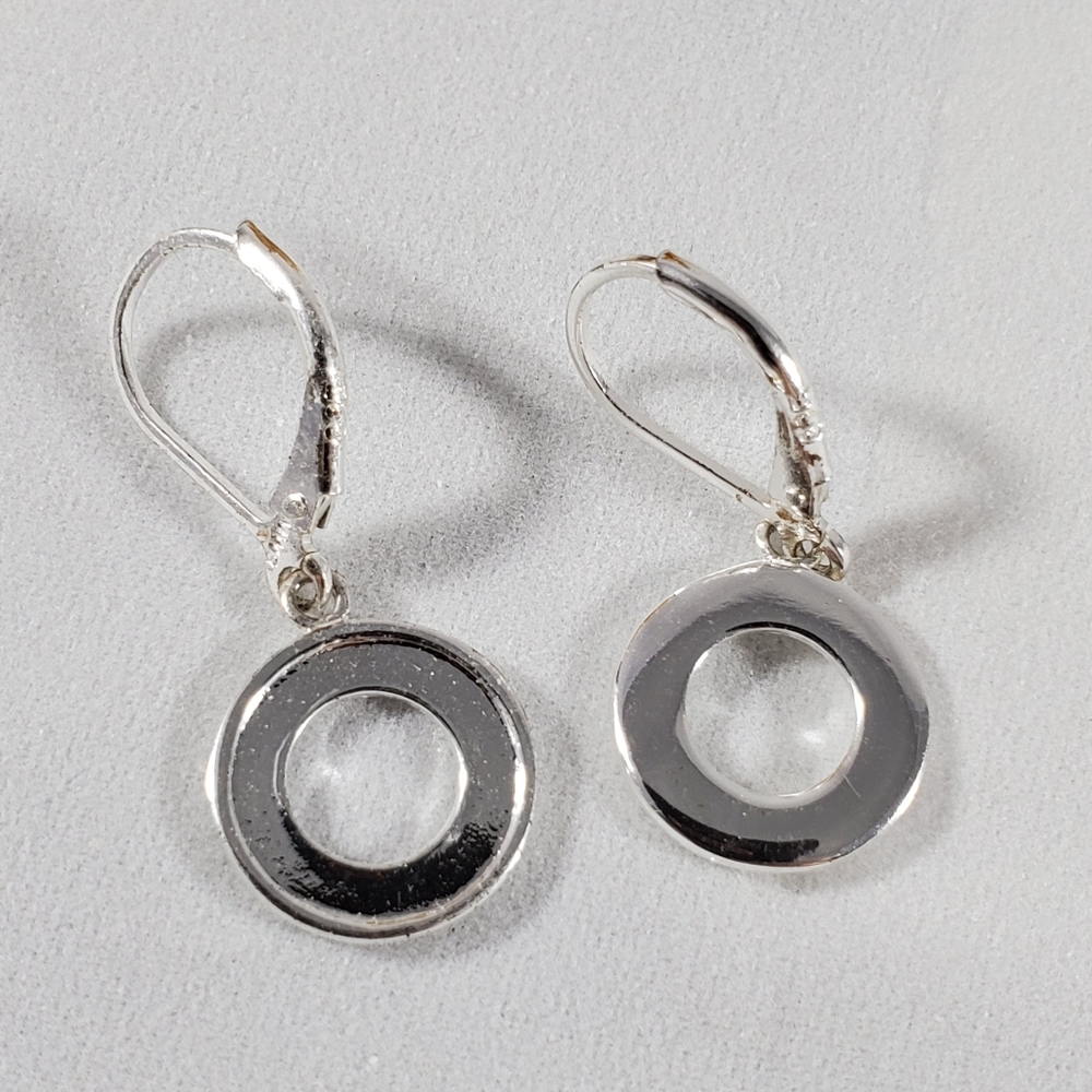 925 silver small circle earrings dangle pierced - Picture 3 of 4